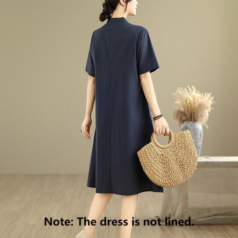 Commute Plaid Pattern Simple Design Cotton Half Sleeve Midi Dress With Pockets - Image 2