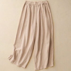 Commute Vintage Solid Color Women's Wide Leg Cotton Pants With Pockets