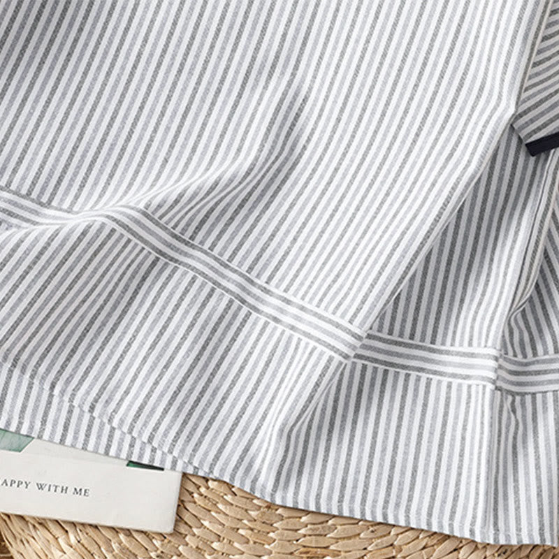 Pullover Stripes Crew Neck Design Women's Cotton Short Sleeves Shirt - Image 6