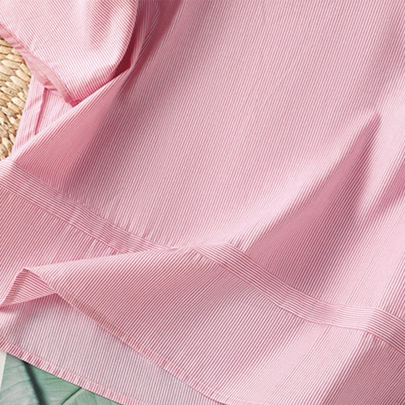 Pullover Stripes Crew Neck Design Women's Cotton Short Sleeves Shirt - Image 13