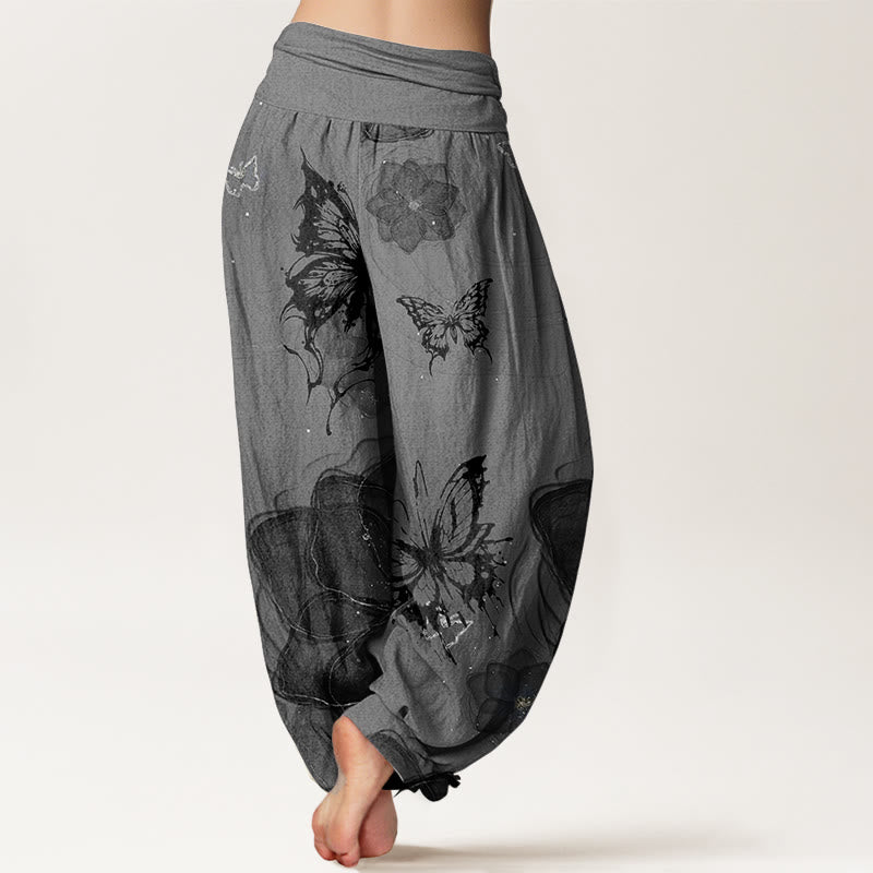 Pure Cotton Butterfly Flowers Pattern Women's Elastic Waist Harem Pants - Image 8