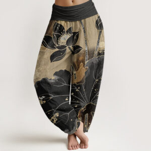 Pure Cotton Casual Lotus Petal Pattern Women's Elastic Waist Harem Pants
