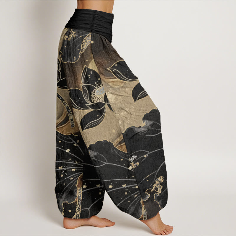 Pure Cotton Casual Lotus Petal Pattern Women's Elastic Waist Harem Pants - Image 3