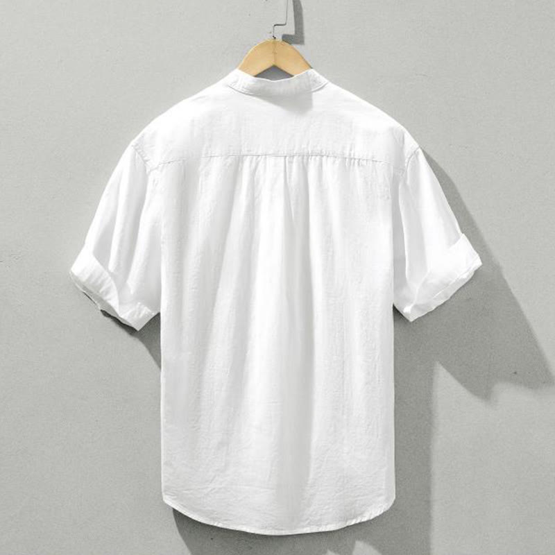 Summer Solid Men's Half Button Short Sleeve Cotton Shirt - Image 17