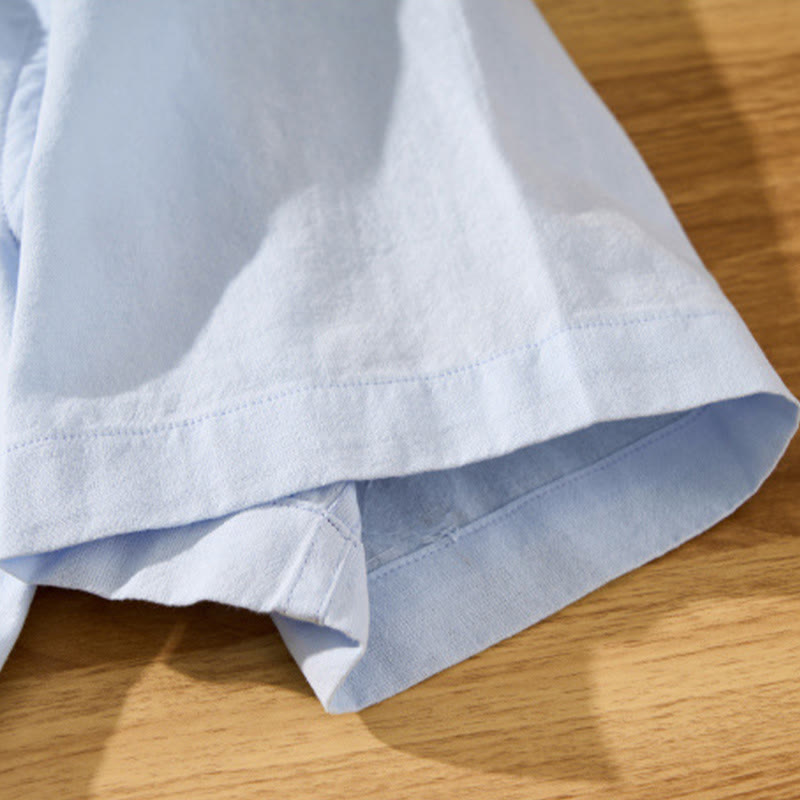 Summer Solid Men's Half Button Short Sleeve Cotton Shirt - Image 6