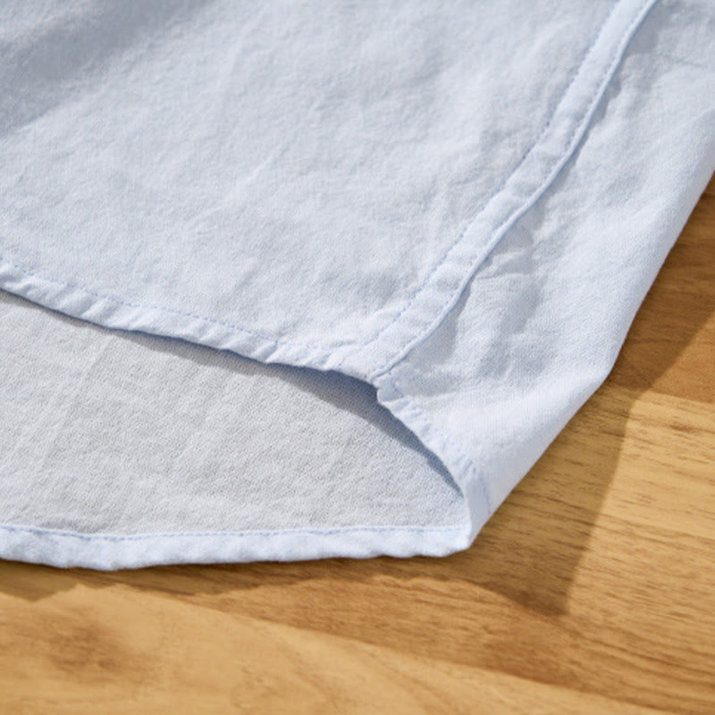 Summer Solid Men's Half Button Short Sleeve Cotton Shirt - Image 9