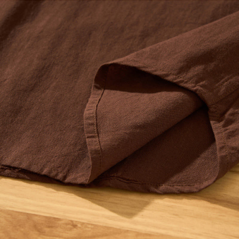 Summer Solid Men's Half Button Short Sleeve Cotton Shirt - Image 27