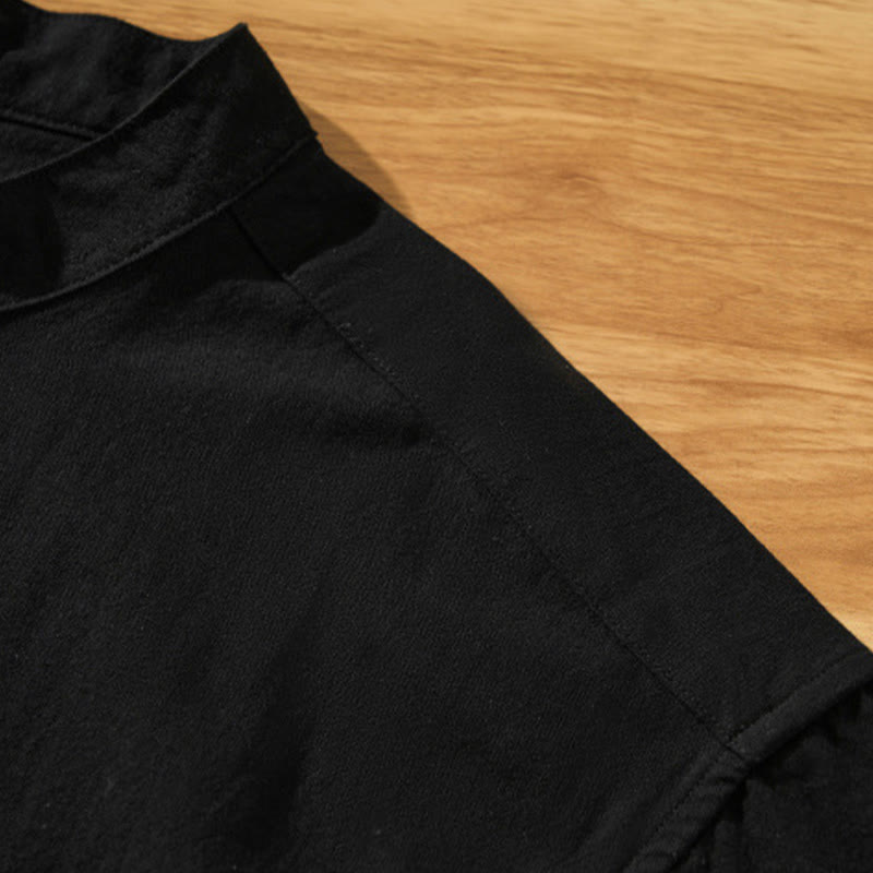 Summer Solid Men's Half Button Short Sleeve Cotton Shirt - Image 14