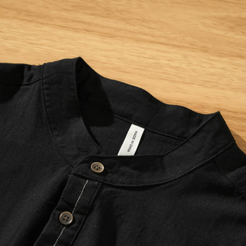 Summer Solid Men's Half Button Short Sleeve Cotton Shirt - Image 12