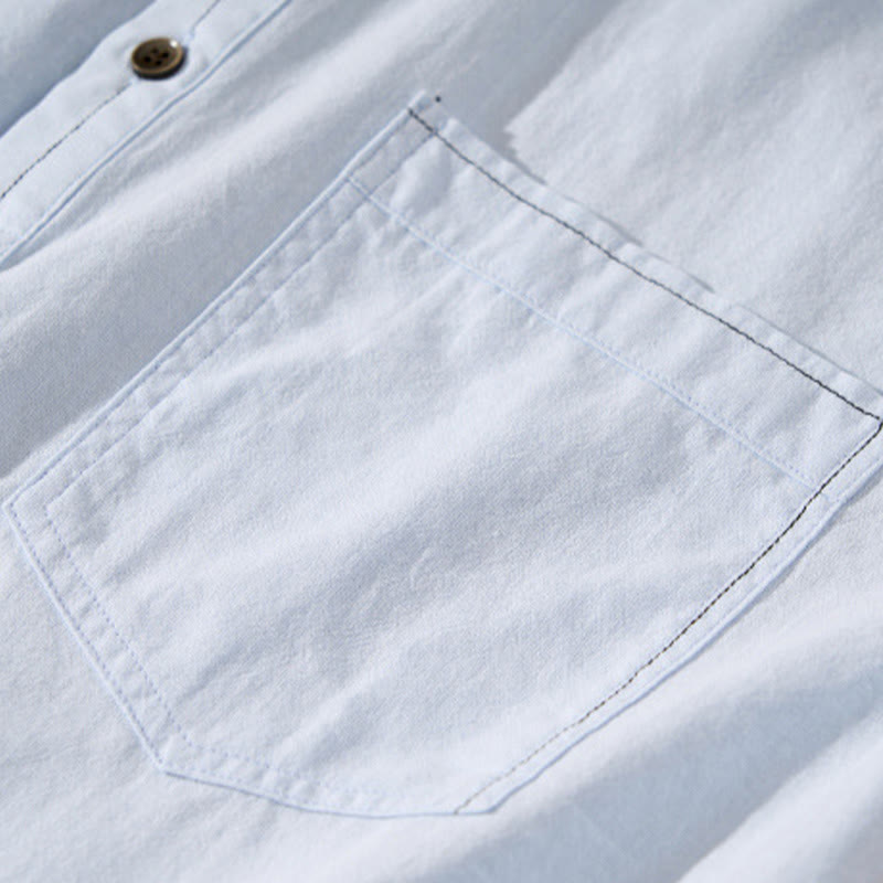 Summer Solid Men's Half Button Short Sleeve Cotton Shirt - Image 8