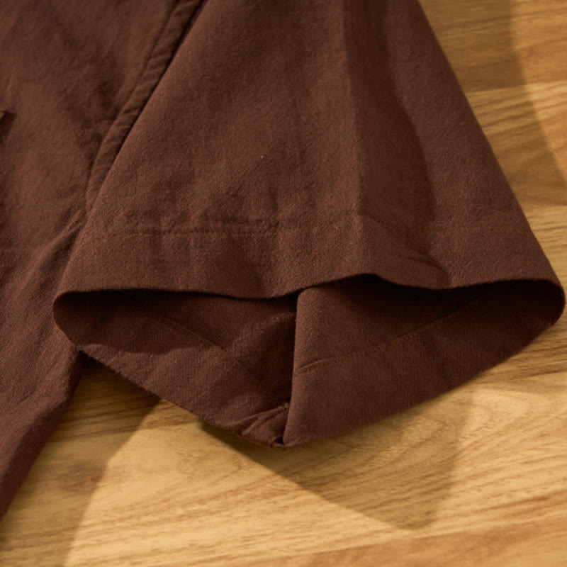 Summer Solid Men's Half Button Short Sleeve Cotton Shirt - Image 26