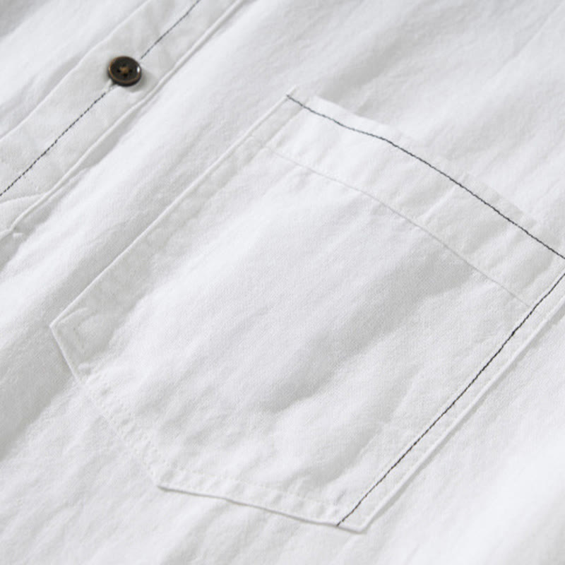 Summer Solid Men's Half Button Short Sleeve Cotton Shirt - Image 21