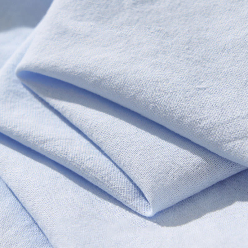 Summer Solid Men's Half Button Short Sleeve Cotton Shirt - Image 10