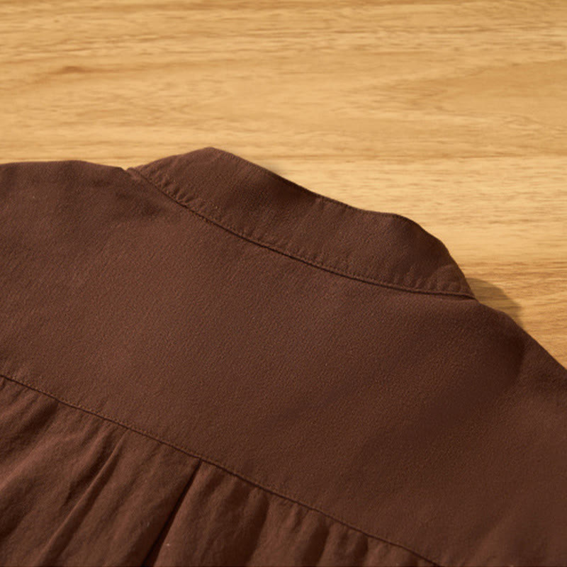 Summer Solid Men's Half Button Short Sleeve Cotton Shirt - Image 24