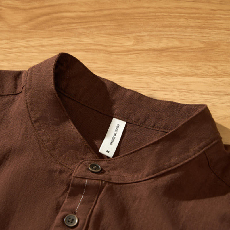 Summer Solid Men's Half Button Short Sleeve Cotton Shirt - Image 23