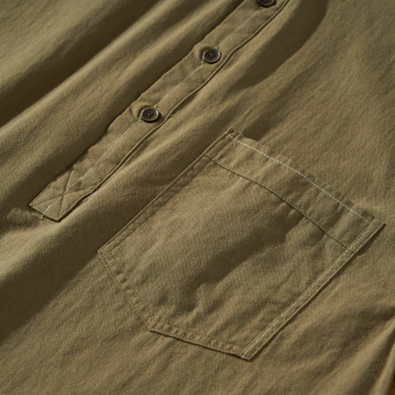 Summer Solid Men's Half Button Short Sleeve Cotton Shirt - Image 32