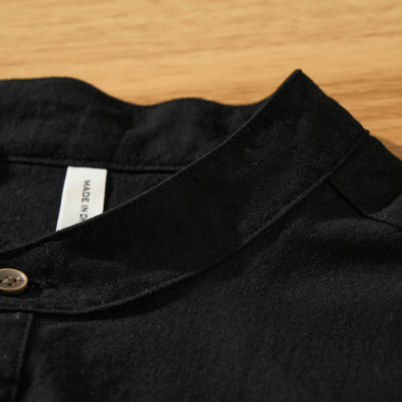 Summer Solid Men's Half Button Short Sleeve Cotton Shirt - Image 15