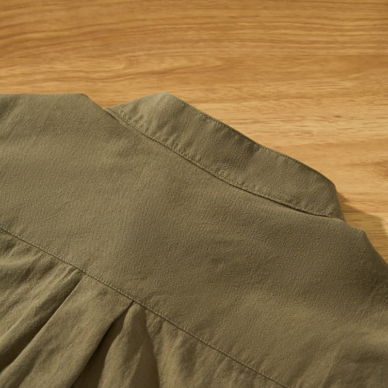 Summer Solid Men's Half Button Short Sleeve Cotton Shirt - Image 30