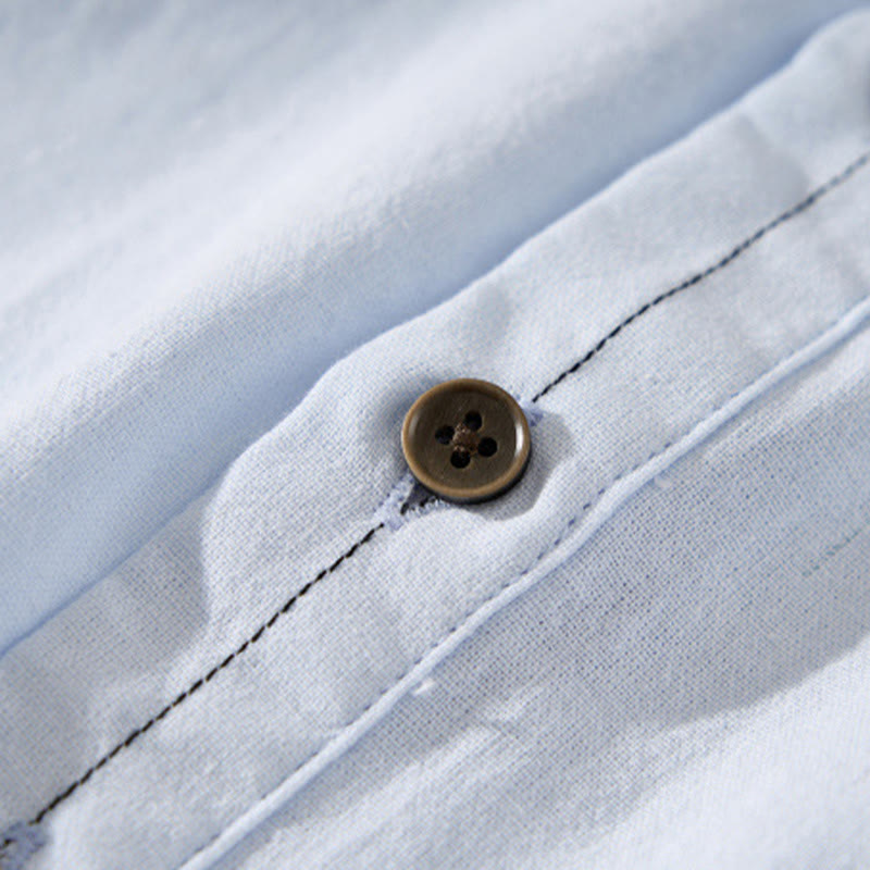 Summer Solid Men's Half Button Short Sleeve Cotton Shirt - Image 7