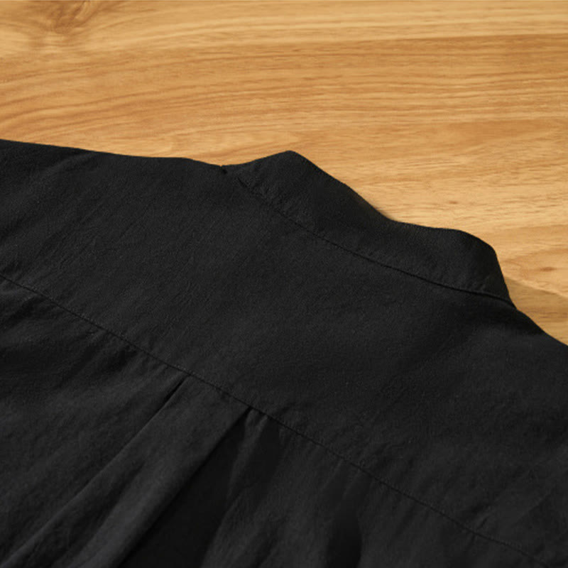 Summer Solid Men's Half Button Short Sleeve Cotton Shirt - Image 13