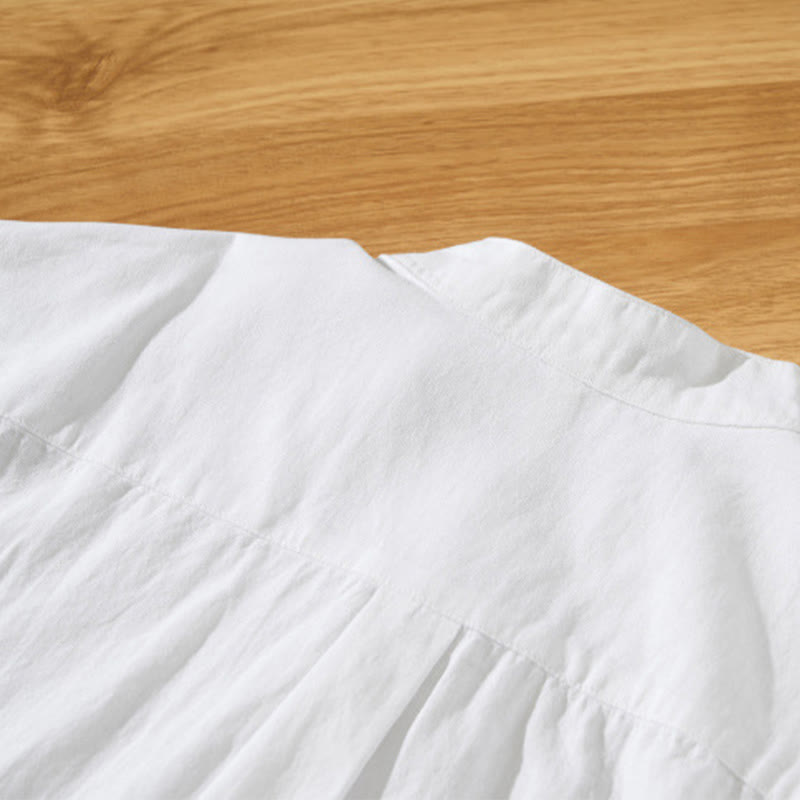 Summer Solid Men's Half Button Short Sleeve Cotton Shirt - Image 19