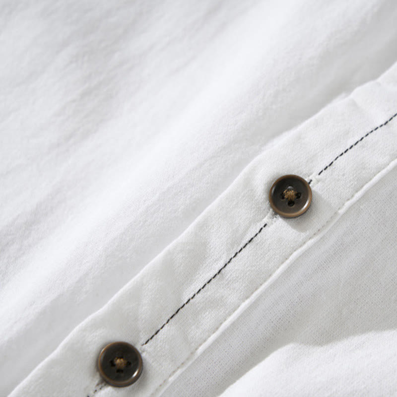 Summer Solid Men's Half Button Short Sleeve Cotton Shirt - Image 20