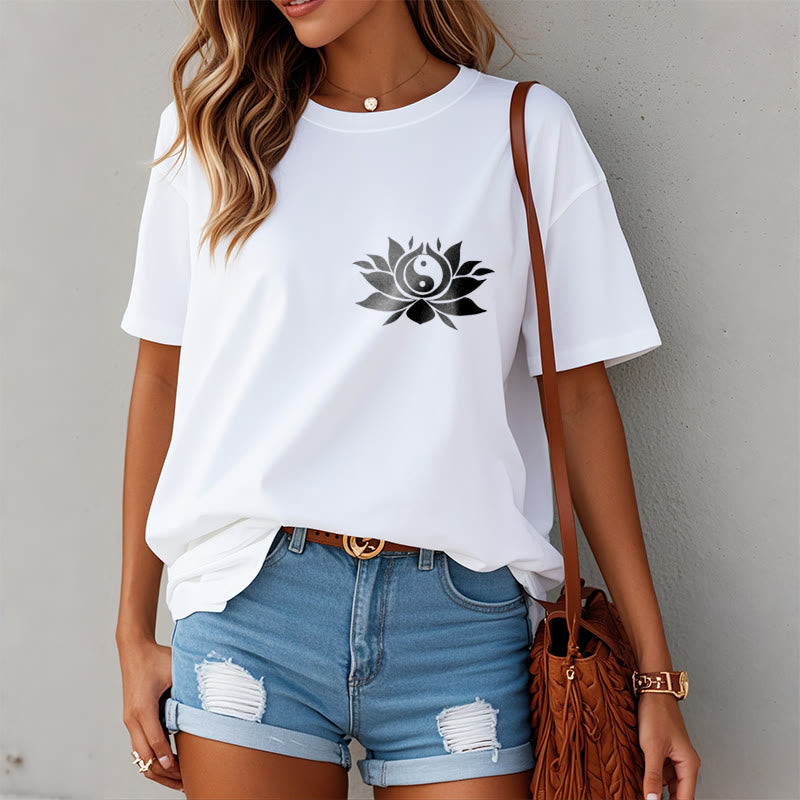 Yin Yang Lotus Flower Design Tee T-shirt - Image 10