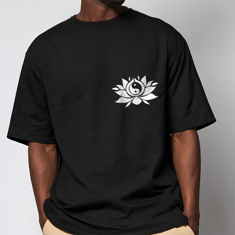 Yin Yang Lotus Flower Design Tee T-shirt - Image 2