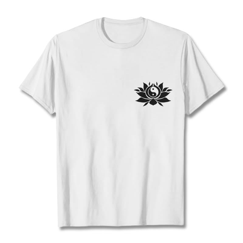 Yin Yang Lotus Flower Design Tee T-shirt - Image 8