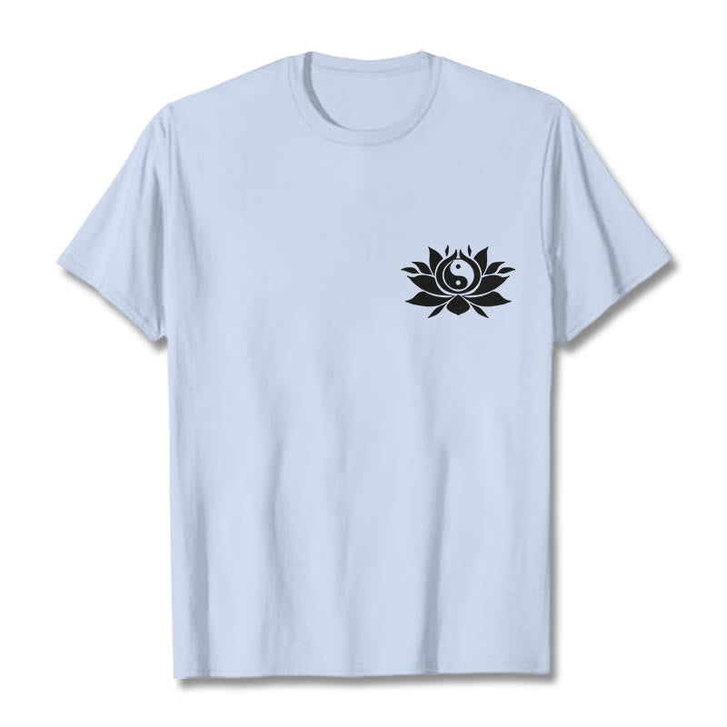 Yin Yang Lotus Flower Design Tee T-shirt - Image 12