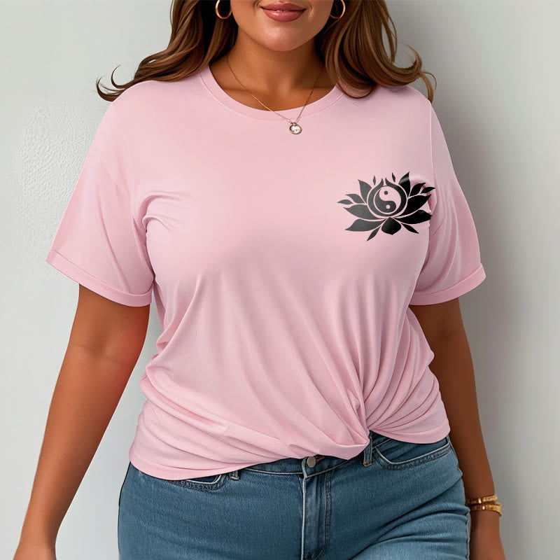 Yin Yang Lotus Flower Design Tee T-shirt - Image 18