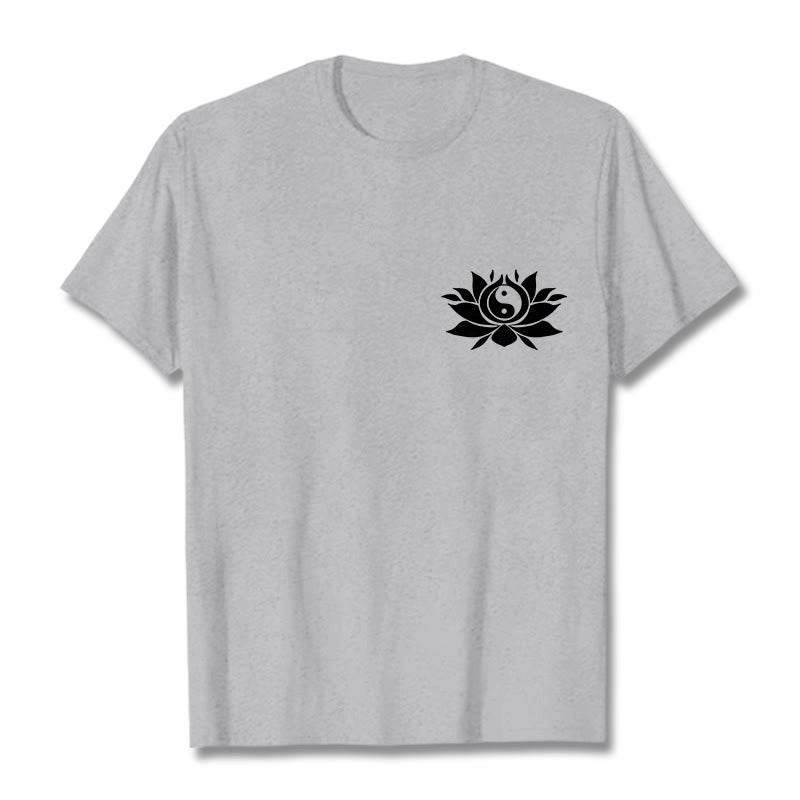 Yin Yang Lotus Flower Design Tee T-shirt - Image 11