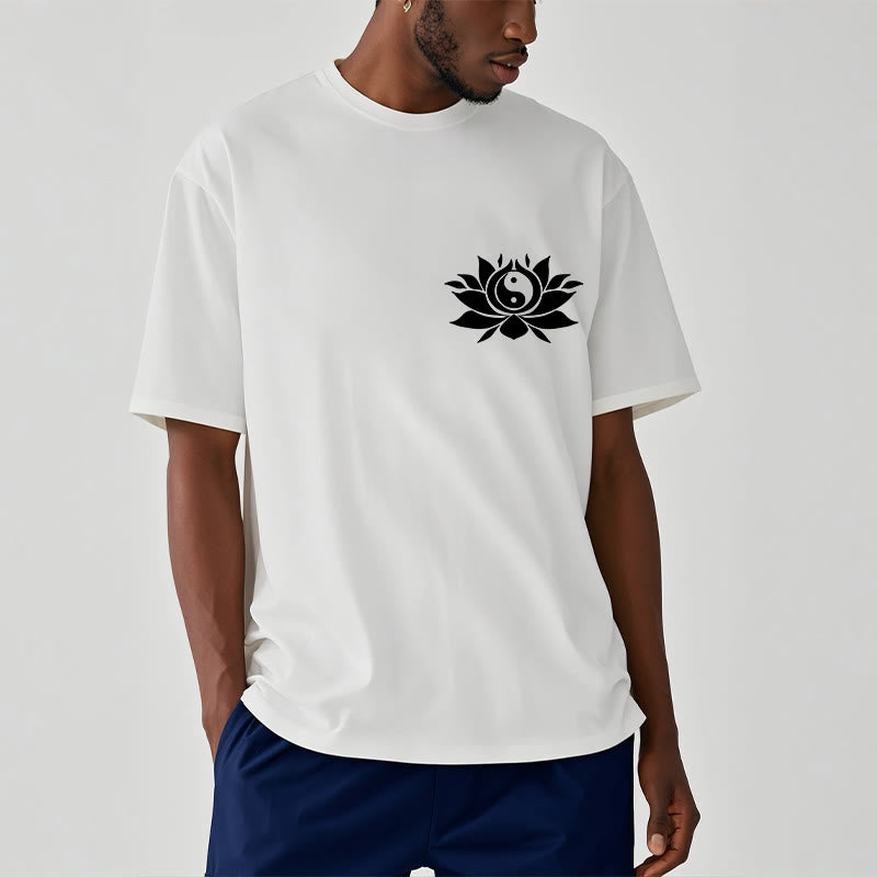 Yin Yang Lotus Flower Design Tee T-shirt - Image 9