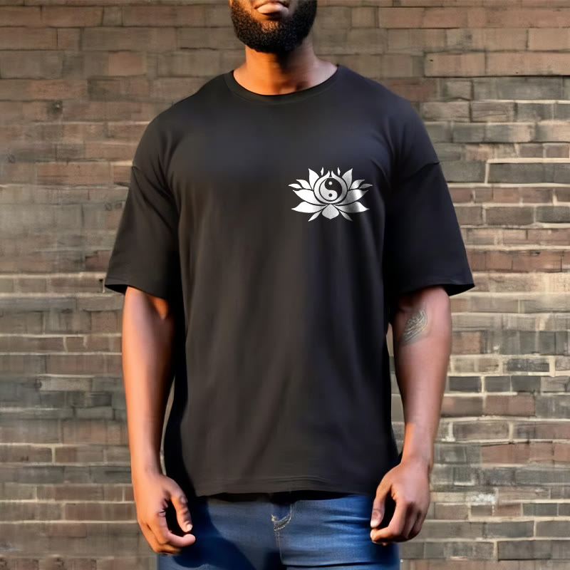 Yin Yang Lotus Flower Design Tee T-shirt - Image 3