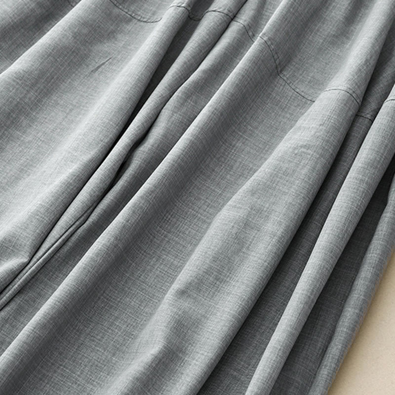 Plain LightSteelBlue Women's Wide Leg Cotton Linen Pants With Pockets - Image 6