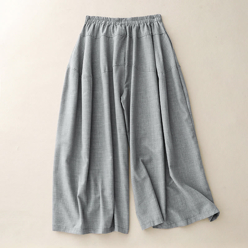 Plain LightSteelBlue Women's Wide Leg Cotton Linen Pants With Pockets - Image 2