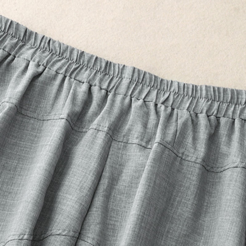 Plain LightSteelBlue Women's Wide Leg Cotton Linen Pants With Pockets - Image 3