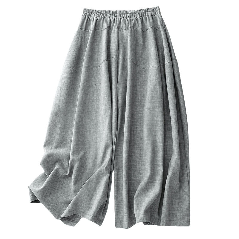 Plain LightSteelBlue Women's Wide Leg Cotton Linen Pants With Pockets - Image 10