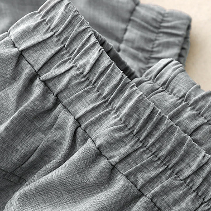 Plain LightSteelBlue Women's Wide Leg Cotton Linen Pants With Pockets - Image 4