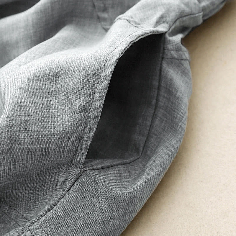 Plain LightSteelBlue Women's Wide Leg Cotton Linen Pants With Pockets - Image 5