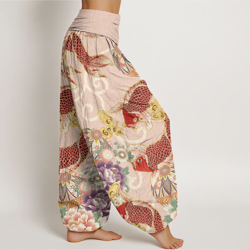 Casual Floral Koi Pattern Women's Elastic Waist Harem Pants - Image 2