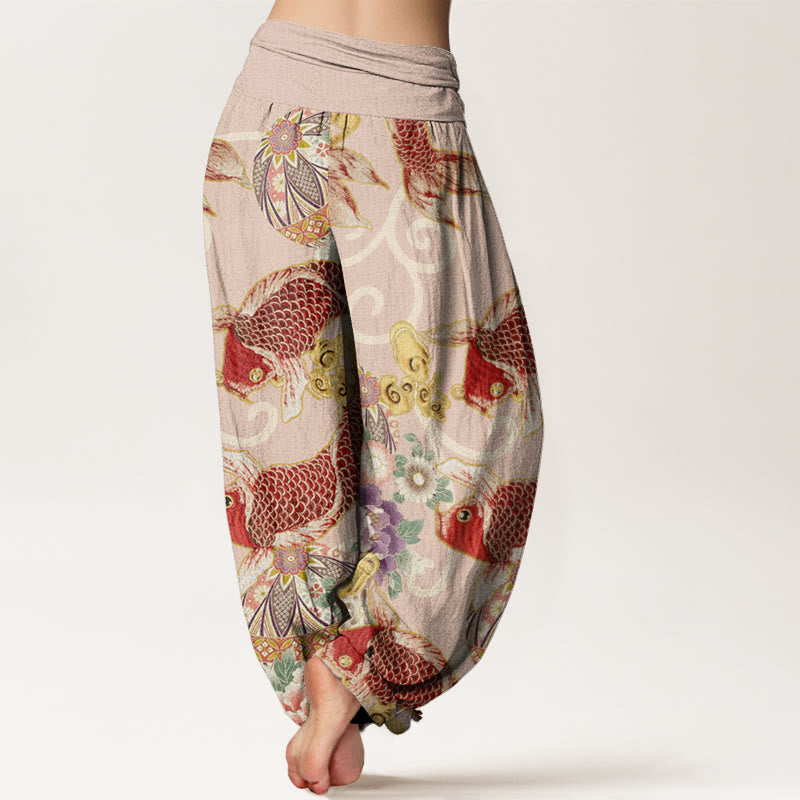Casual Floral Koi Pattern Women's Elastic Waist Harem Pants - Image 3