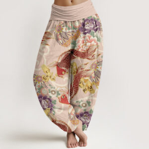 Casual Floral Koi Pattern Women's Elastic Waist Harem Pants