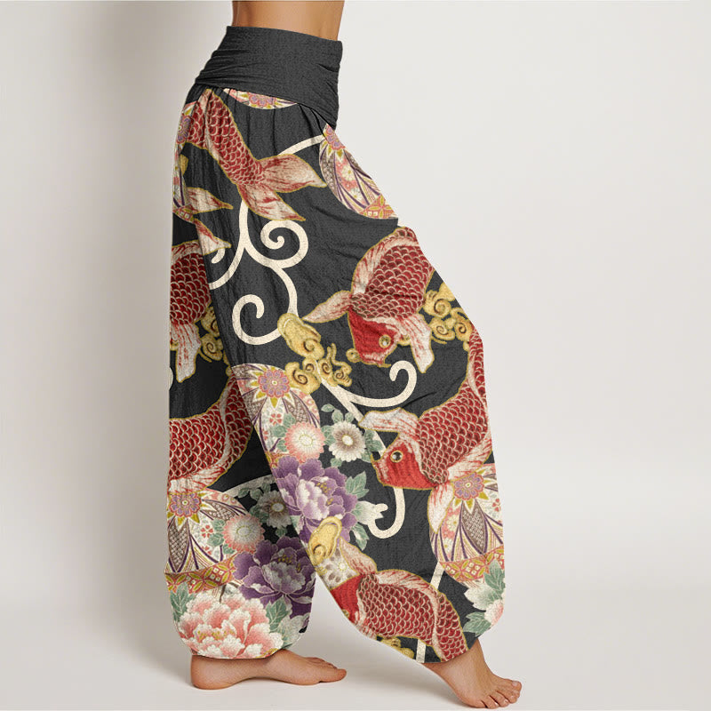 Casual Floral Koi Pattern Women's Elastic Waist Harem Pants - Image 6