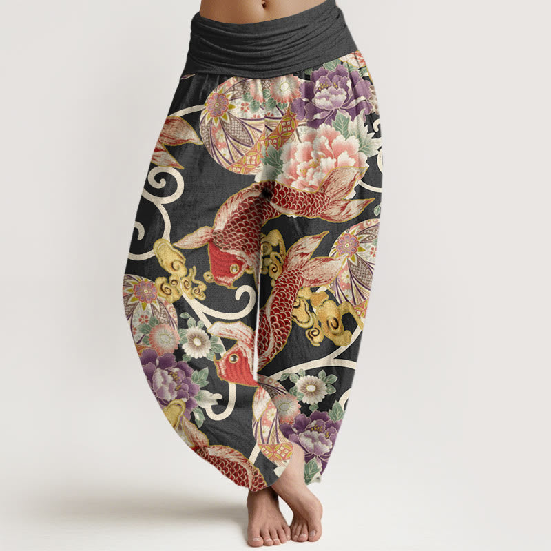 Casual Floral Koi Pattern Women's Elastic Waist Harem Pants - Image 5