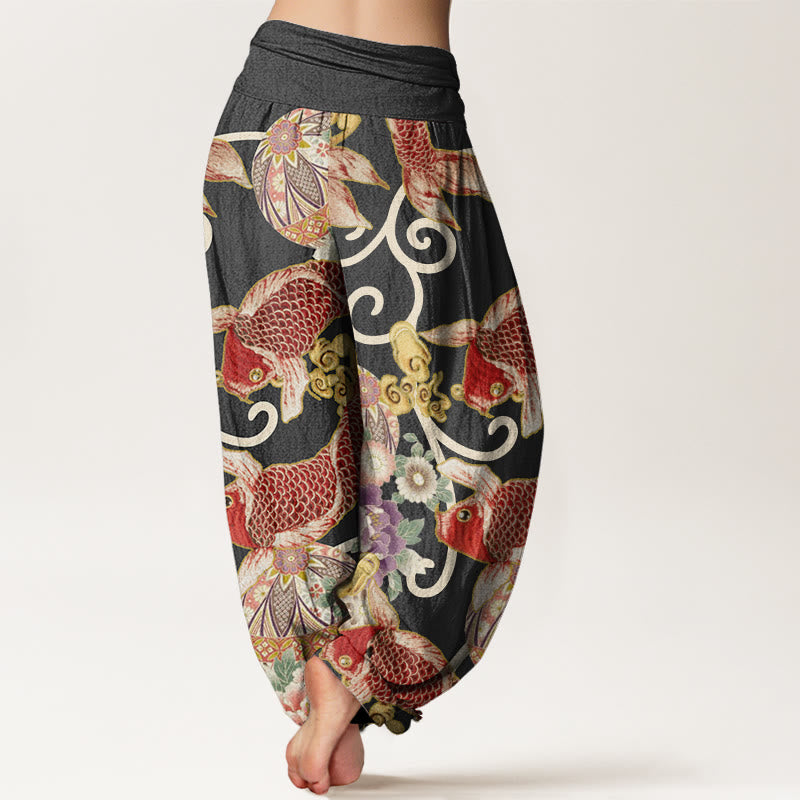 Casual Floral Koi Pattern Women's Elastic Waist Harem Pants - Image 7