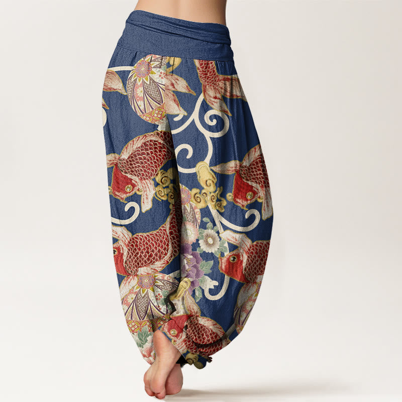Casual Floral Koi Pattern Women's Elastic Waist Harem Pants - Image 10