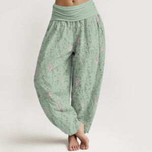 Casual Tiny Flowers Pattern Women's Elastic Waist Harem Pants