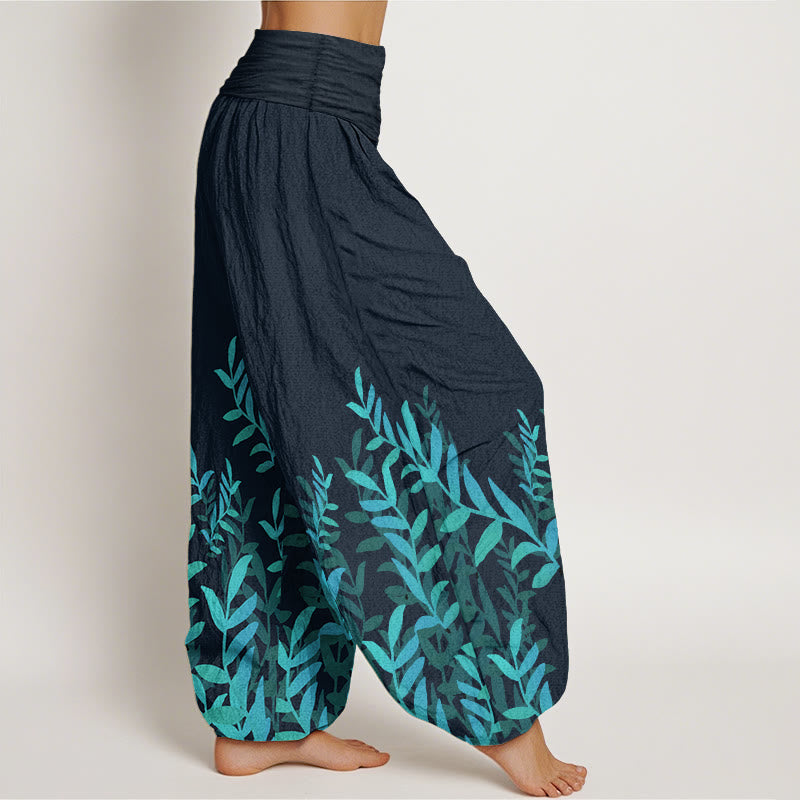 Pure Cotton Casual Leaves Pattern Women's Elastic Waist Harem Pants - Image 12