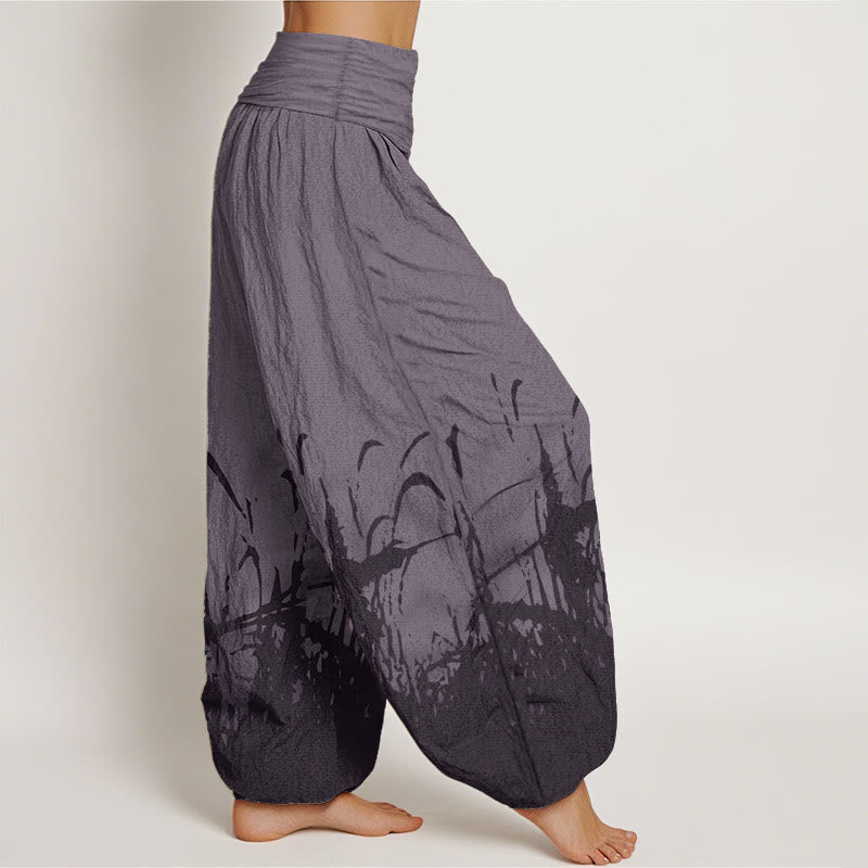 Pure Cotton Wild Grass Pattern Women's Elastic Waist Harem Pants - Image 11